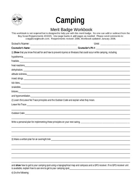 Camping Finidhedpdf Camping Merit Badge Workbook This Doc