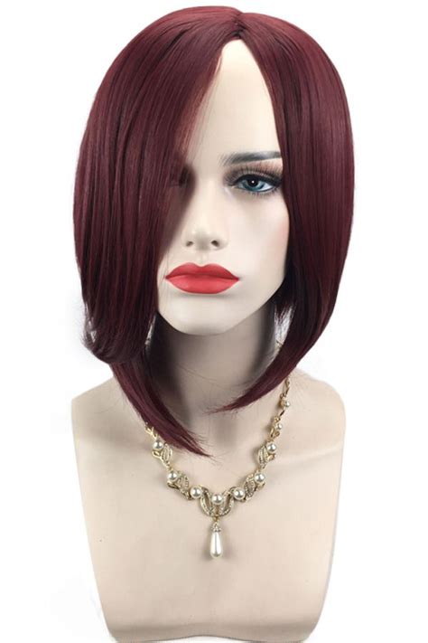 Burgundy bobs look fantastic on women, whose natural hair is dark. Dark Red Burgundy Side Part Asymmetric Bob Straight ...