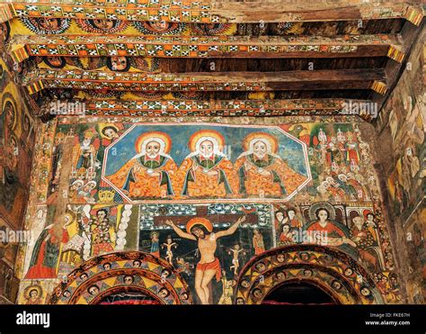 Ancient Ethiopian Orthodox Church Interior Painted Walls In Gondar