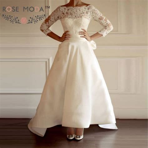 Https://wstravely.com/wedding/3 4 Length Sleeve Wedding Dress High Low