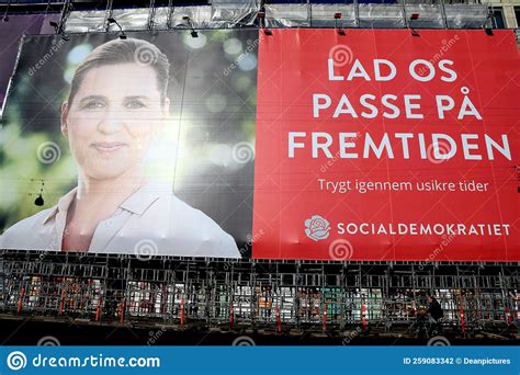 danish prime minister mette frederisken`s election billboard editorial photography image of