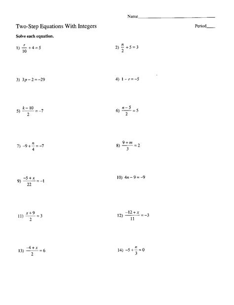 Algebra 1 Linear Equations Worksheet