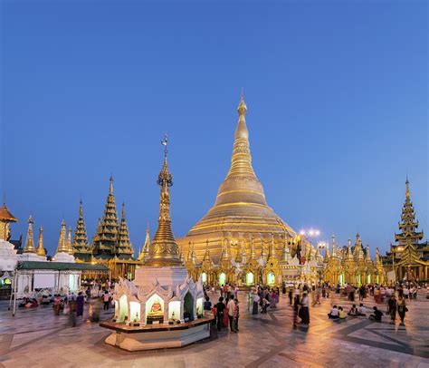 Yangon Shwedagon Pagoda At Sunrise By Martin Puddy