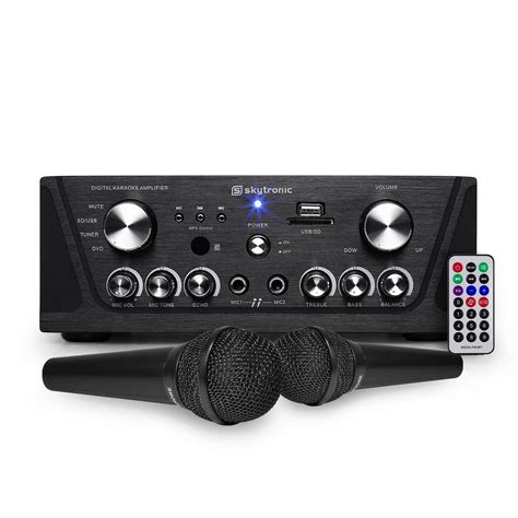 Amplificateur Skytronic karaoké noir USB SD FM 160W 2 Microphones