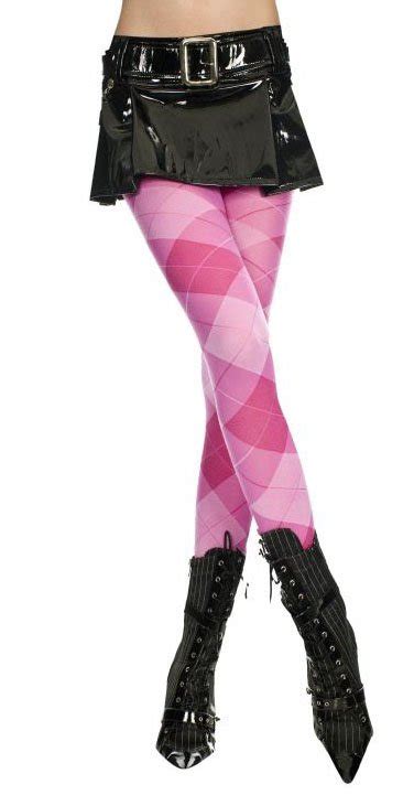 Punk Rock Emo Goth Argyle Tights Pantyhose Sexy Opaque Diamond Fashion Stockings In Pink Fuchsia