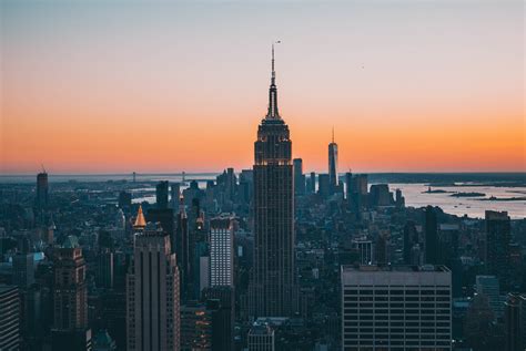 New York City Sunset Cityscape Empire State Building 30 Rockefeller