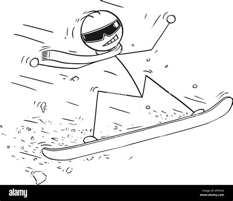 Cartoon Stick Man Drawing Illustration Of Man Snowboarding On Stock
