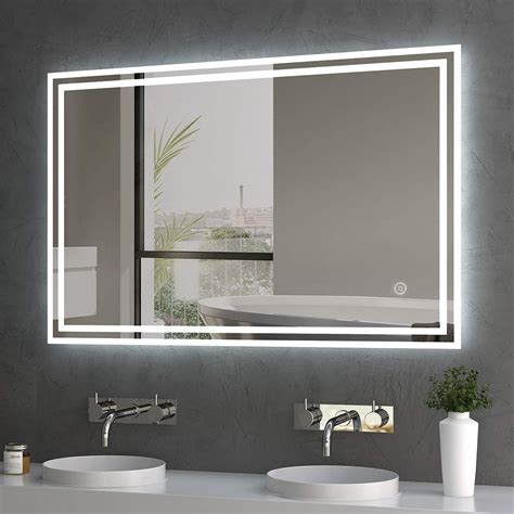 Hausbath Led Illuminated Bathroom Mirrors Wall Mounted With Touch Switch Demister Pad Function