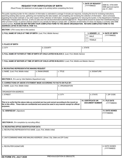 Dd Form 372 Request For Verification Of Birth Dd Forms