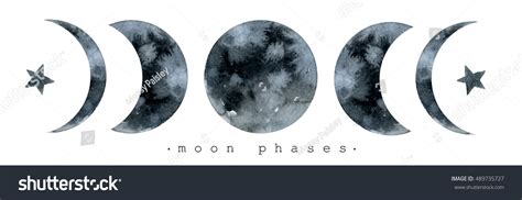Moon Various Phases Trendy Watercolor Illustration Stock Illustration
