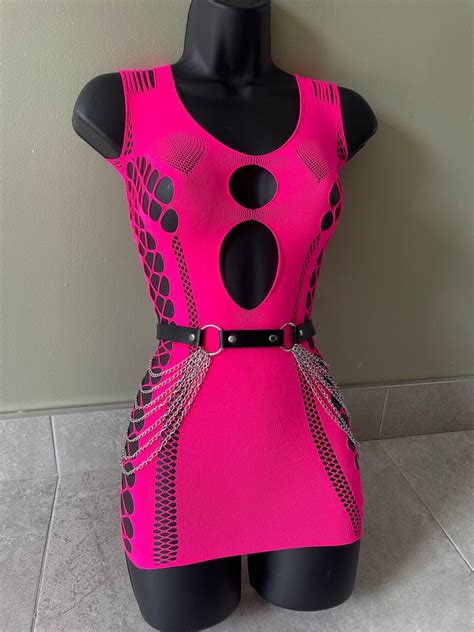 Neon Pink Fishnet Dress Mesh Dress Festival Dress Rave Etsy Uk