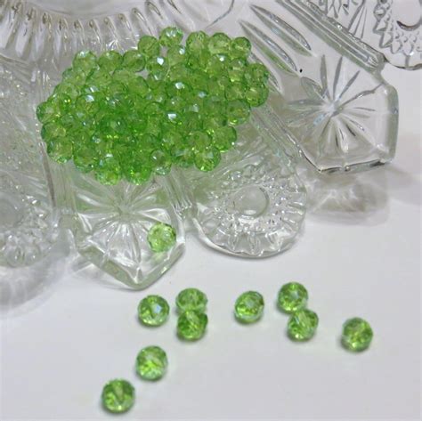 Glass Beads 42 Pcs Light Green Faceted 6mm X 4mm Etsy