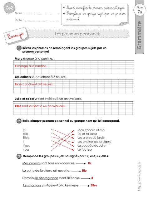 Indefinite Fed Up Straighten Exercice Pronom Personnel Cm Imprimer Expand Monday Loop