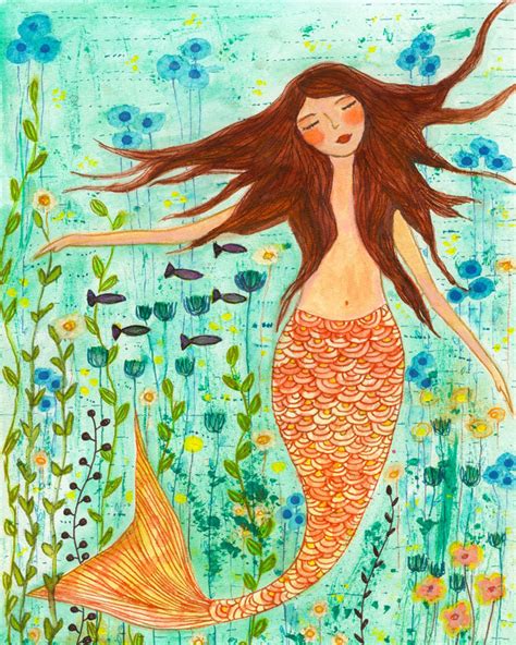 Float Mermaid Art Print Whimsical Mermaid Nursery Decor Etsy Uk