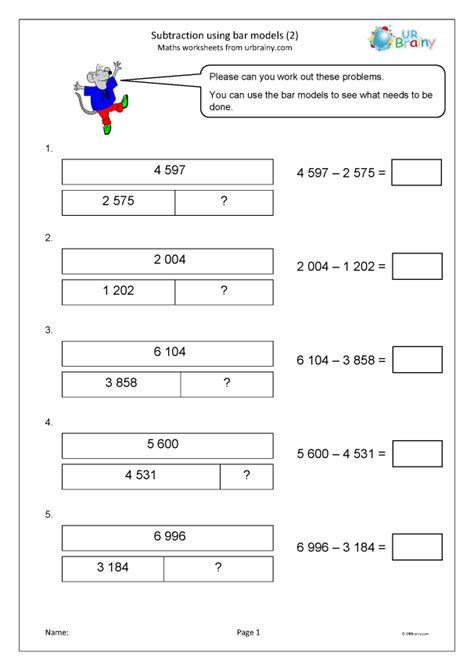 Subtraction using bar models (2) - Subtraction by URBrainy.com