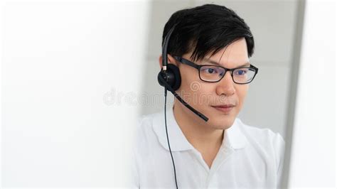 Business Background Of Asian And Caucasian Male Customer Service Agents