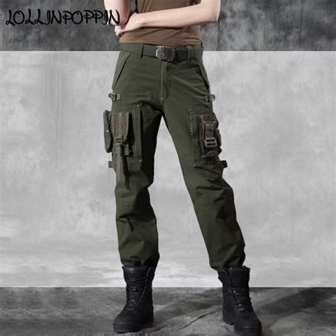 womens military style tactical pants army green black ladies cargo pants multi pockets cotton