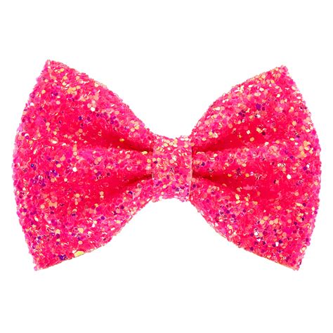 Neon Glitter Mini Hair Bow Clip Pink Claires Us