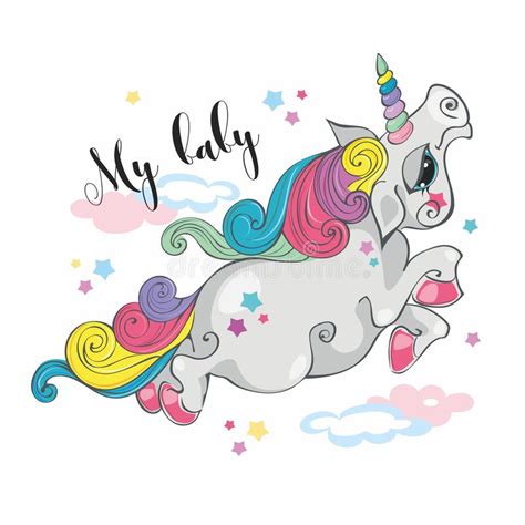 Magic Unicornmy Baby Fairy Pony Rainbow Mane Cartoon Style Vector