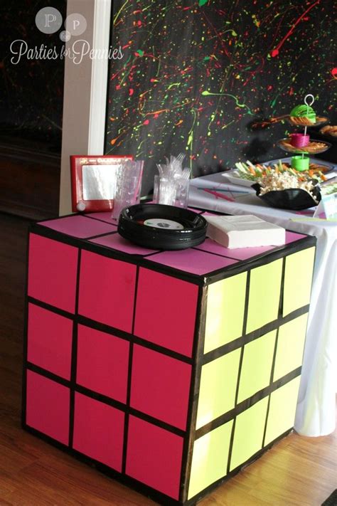 80s Party Rubik Cube Table With Posterboard And Black Electrical