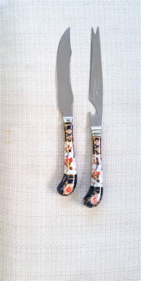 Navy Floraine Porcelain Handle Cutlery Vintage Cheese Knife Steak