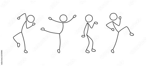 Dancing People Freehand Drawing Sketch Stick Figure Man Pictogram