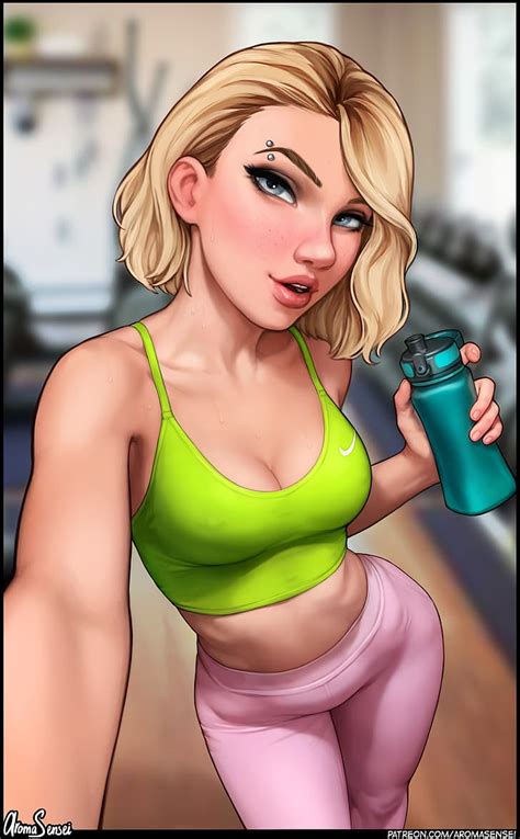 gwen stacy marvel comics blonde gym clothes green top leggings pierced eyebrow hd