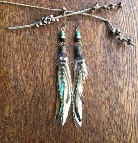 Turquoise And Feather Earrings Real Feather Earrings Turquoise