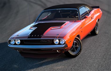 Wallpaper Rendering Background Dodge Challenger The Front Muscle