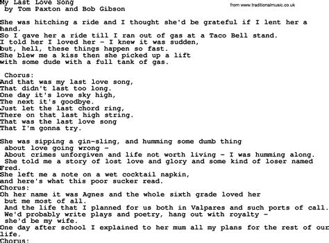 My Last Love Song By Tom Paxton Lyrics