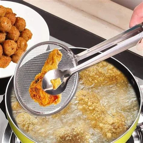 Mitsico 2 In 1 Fry Tool Filter Spoon Strainer With Clipoil Frying Bbq Filter Stainless Steel