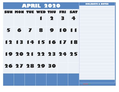 April 2020 Calendar With Holidays Word Pdf