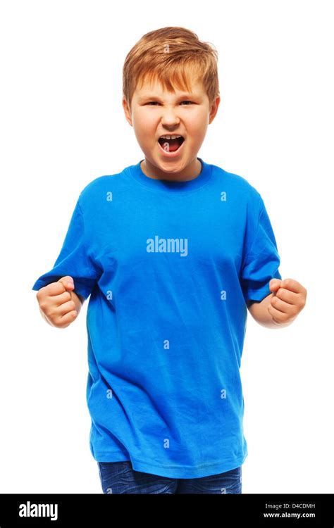 Angry Fat Boy With Screaming Expression Holding Fists Standing Isolated