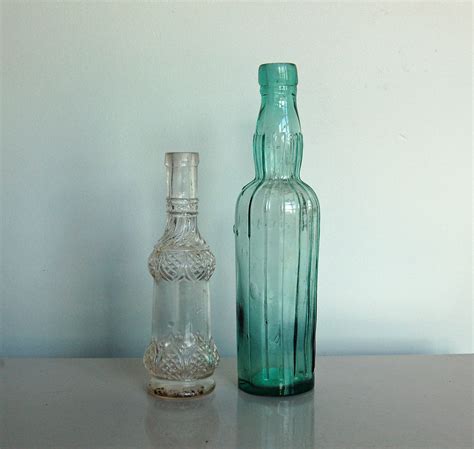 Antique Glass Bottles Two Old Fashioned Glass Vintage Decor