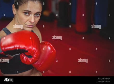 Confident Female Boxer Performing Boxing Stance Stock Photo Alamy