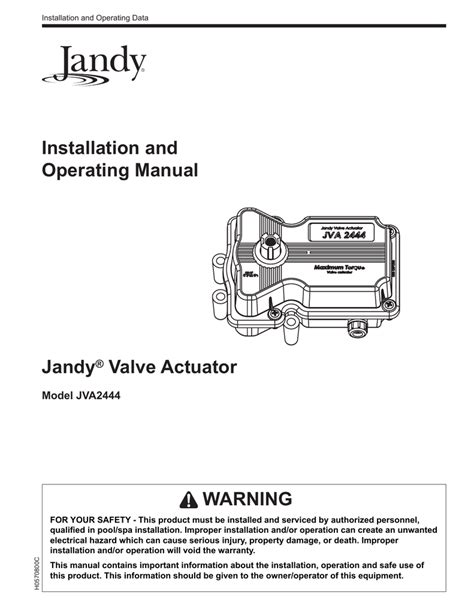 Check valve cover assembly flapper spring seal kit replacement for jandy 7056. Installation and Operating Manual Jandy® Valve Actuator ...