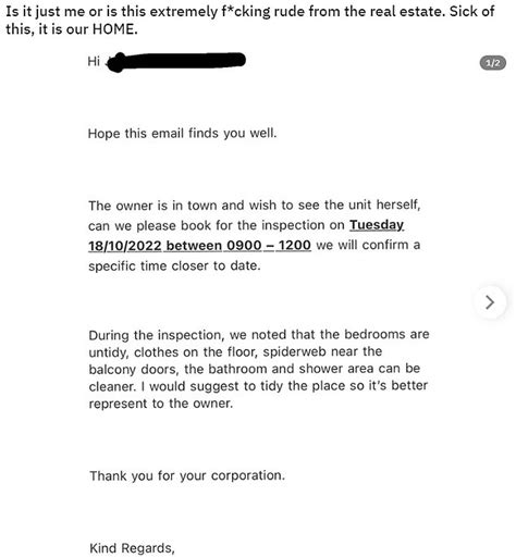 Australian Tenant Outraged At Real Estate Agents Rude Email About An