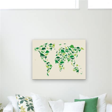 Trademark Art Dinosaur World Map On Canvas By Michael Tompsett Print