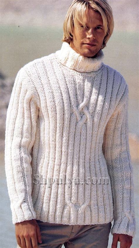 Белый мужской свитер, вязаный спицами — Shpulya.com - схемы с описанием для вязания спицами и ...