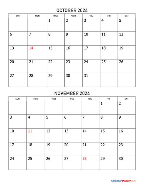 Printable October November 2024 Calendar 2024 Calendar Printable