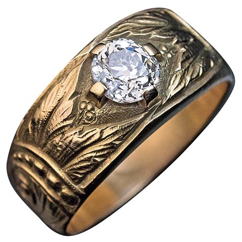 Antique Art Nouveau Diamond Gold Mens Ring At 1stdibs
