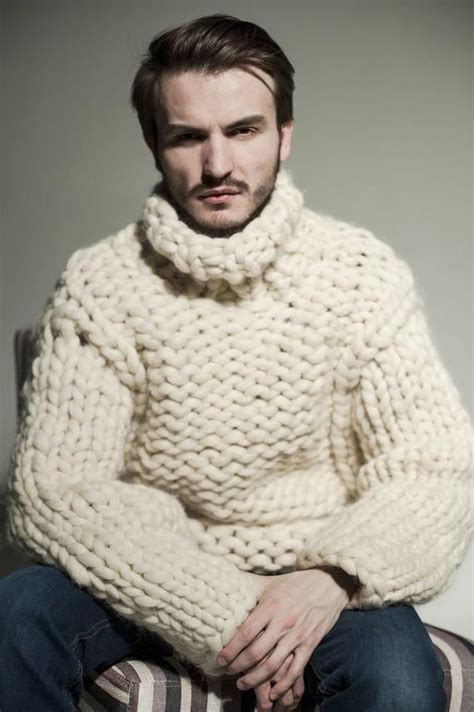 Super Chunky Knit Mens Sweater Big Knit Turtleneck Giant Knitting