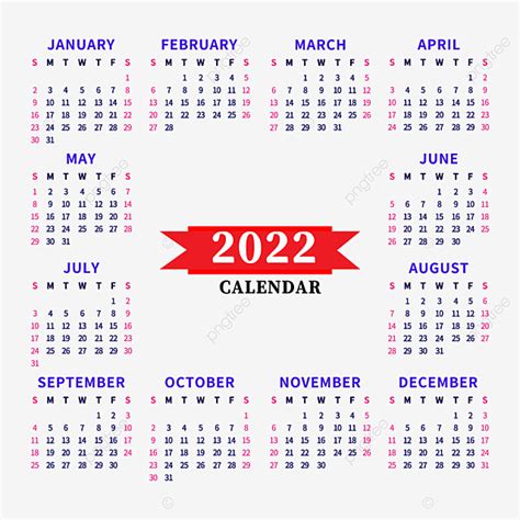 2022 Vector One Page Calendar 2022 Calendar Png Vector 2022 Calendar