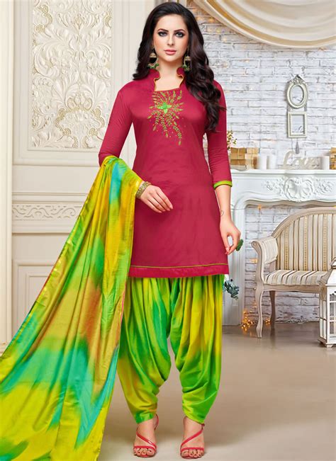 Buy Online Magenta Embroidered Designer Patiala Suit 103729 Punjabi