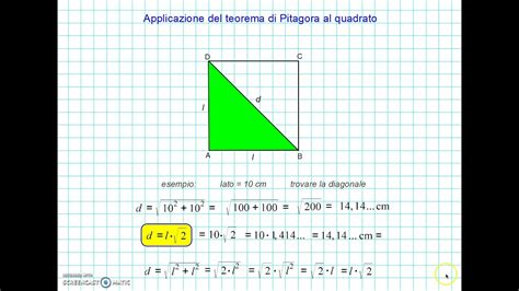 Teorema Di Pitagora Applicato Al Quadrato Youtube