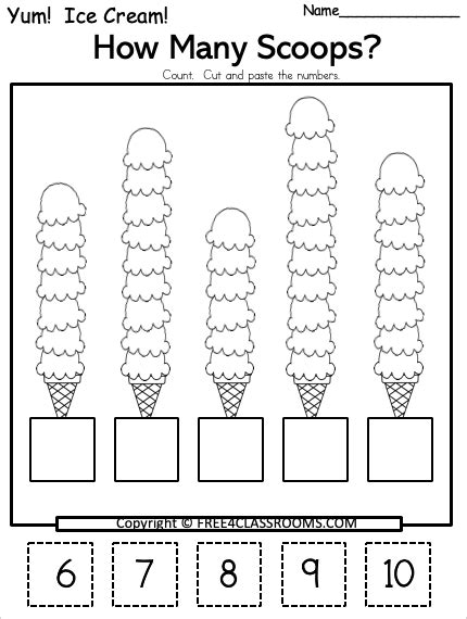 free kindergarten cut paste math worksheets numbers 6 to 10