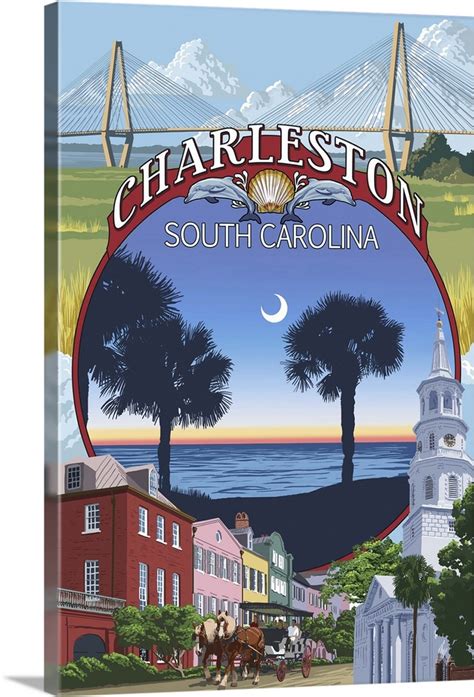 Charleston South Carolina Town Views Retro Travel Poster Wall Art