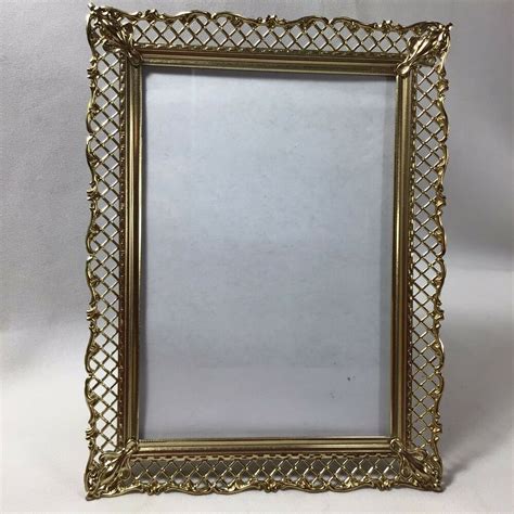 5x7 Frame Filigree Gold Brass Tone Metal Mid Century Easel Standing