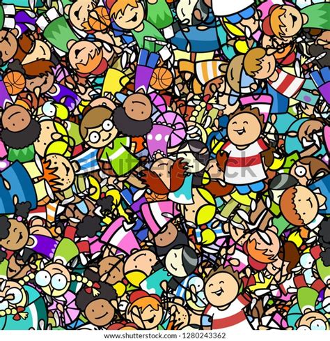 Many Different Multicultural Kids Seamless Background Stock