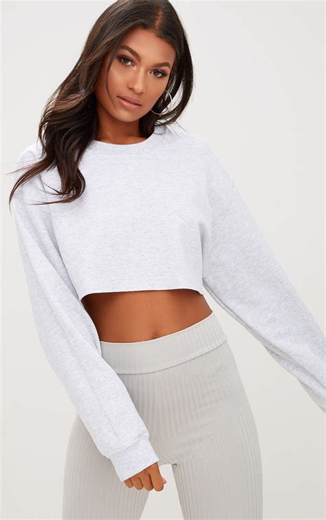 Grey Ultimate Cropped Sweater Tops Prettylittlething Ie
